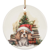 Funny Cavalier King Dog And Book Pine Tree Christmas Ornament Ceramic Gift - £11.83 GBP