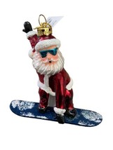 Kurt Adler Noble Gems Snowboarding Santa Glass Ornament Red and White 4.5 inch - £16.06 GBP