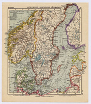 Ca 1935 Vintage Map Of Scandinavia Southern Sweden Norway Denmark - £13.37 GBP