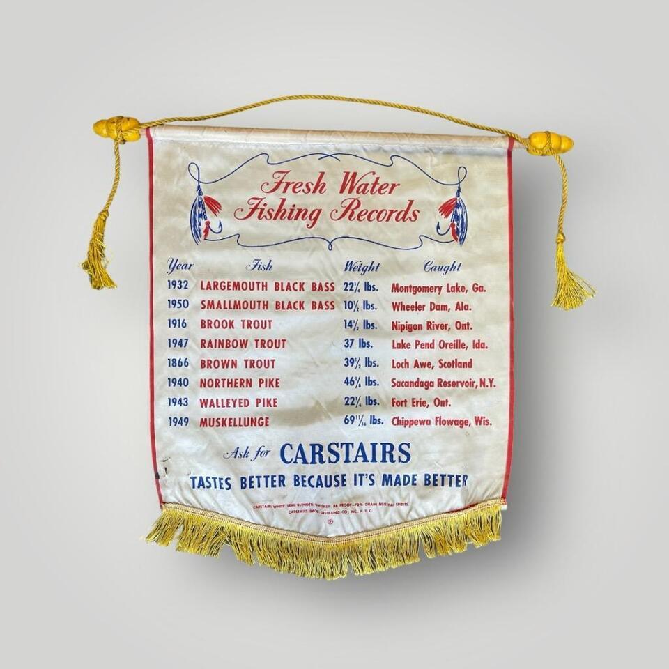 Primary image for 1950's Mancave Freshwater Fishing Records Banner Carstairs Whisky Mancave Bar...