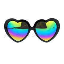 Women&#39;s Oversized Love Heart Sunglasses Rainbow Mirror Lens UV400 - £9.35 GBP+