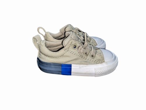 Toddler Boys Converse Size 4 Canvas Shoes Tan/Blue EXCELLENT CONDITION - £12.27 GBP