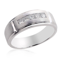 0.70 Carat Mens Princess Cut Diamond Wedding Band 14k White Gold - £1,565.81 GBP