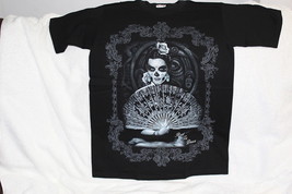 Rest In Peace Day Of The Dead Lady Fan Rose T-SHIRT Shirt - £9.07 GBP