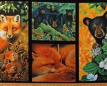 24.5&quot; X 44&quot; Panel Woodland Animals Foxes Black Bears Cotton Fabric D478.53 - £7.65 GBP