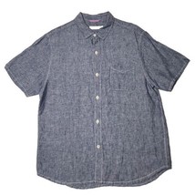 Tommy Bahama Shirt Mens Large Linen Button Up Blue Short Sleeve Relax Beach  - £22.94 GBP