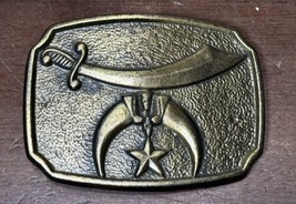 Vintage Brass Shriners Belt Buckle scimitar moon star - £15.98 GBP