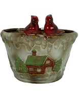 Christmas Winter Scene Ceramic Art Pottery Glazed Planter Cardinals 7&quot; R... - $15.93 CAD