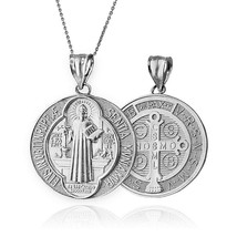 Sterling Silver Saint Benedict Medal Reversible Pendant Necklace - £23.58 GBP+