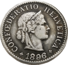 1896 Suiza 5 Medalla Rappen - Motivo &quot;Helvetia&quot; - Restrike histórico - $18.55 CAD