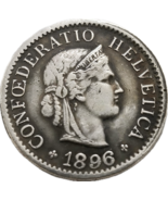 1896 Suiza 5 Medalla Rappen - Motivo &quot;Helvetia&quot; - Restrike histórico - $18.55 CAD