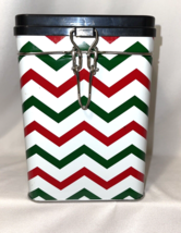 Christmas Tin Attached Lid Latch Red White Green Canisters Tins Holidays Metal - £7.78 GBP