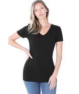Zenana Basic Cotton V-Neck Short Sleeve Black - $14.95