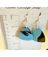 Earrings Polymer Clay Handmade Clover Cottage Shop Pierced Dangle Turquoise - £13.05 GBP