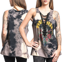 Affliction Nightrain Skull Roses Dagger Womens Lace V-Neck Tank Top Blac... - £33.96 GBP