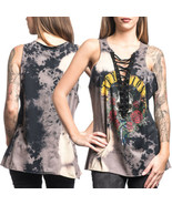 Affliction Nightrain Skull Roses Dagger Womens Lace V-Neck Tank Top Blac... - £33.82 GBP