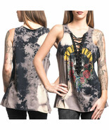 Affliction Nightrain Skull Roses Dagger Womens Lace V-Neck Tank Top Blac... - €36,92 EUR