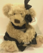 floral audrey Teddy bear plush in black dress with bow in head 12” - £10.00 GBP