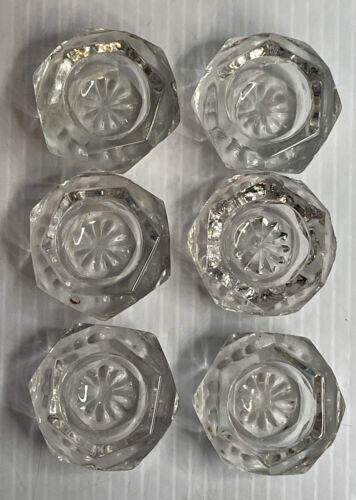 Primary image for VINTAGE CLEAR PRESSED GLASS HEXAGON DIAMOND SIDE OPEN SALT CELLAR SET OF 6