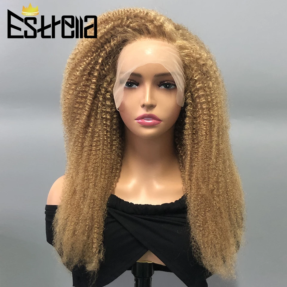 Afro Kinky Curly Human Hair Lace Frontal Wig 180% Density Brazilian 13x4 Curly - £99.62 GBP+
