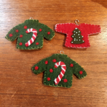 SET 4 WOOL FELT Mini Sweater Ornaments 4&quot; TREE-CANDY CANE - $14.80