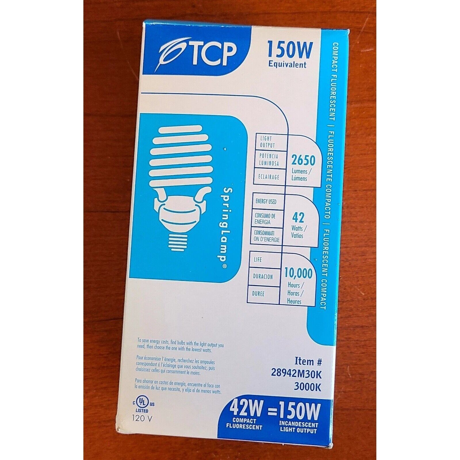 TCP Bulb 28942M30K 42W=150W Spring Lamp 2650 Lumens 3000K New in Box - $22.21
