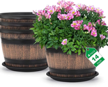 Large Plastic 4 Pack14 Inch Plant Pots,Whiskey Barrel Planters with Drai... - $95.31