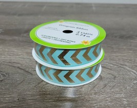 Floral Garden Grosgrain Ribbon, Teal &amp; Gold Chevron 3 yds(2.74in)-New-SHIP N 24H - £7.69 GBP