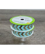 Floral Garden Grosgrain Ribbon, Teal &amp; Gold Chevron 3 yds(2.74in)-New-SH... - $9.78