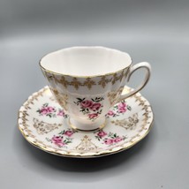 Colclough Gold Lattice Rose Pattern Teacup Saucer Bone China England Vtg - £19.32 GBP