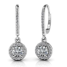 3.50Ct Simulated Diamond Halo Leverback Drop Dangle Earrings White Gold Plated - £58.50 GBP