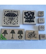 Rubber Stamp Lot Chair, Umbrella, Lamp, Buttons, Sewing Basket Stampin Up - $9.38