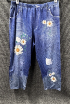 Shein Curve Pant Women 2XL Blue Jean Look Daisy Floral Pull On Capri Realistic - £15.61 GBP