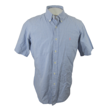 Ralph Lauren Men shirt s/s p2p 24 L classic fit blue check pink pony vintage - £21.74 GBP