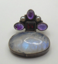 Vintage 925 Silver Amethyst, Garnet, Pearl &amp; Labradorite Pendant 1.25&quot; x 1&quot; - £48.33 GBP