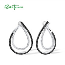 Pure 925 Sterling Silver Earrings For Women Sparkling Black Spinel White Cubic Z - £54.57 GBP
