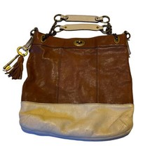 Fossil Brown Leather Satchel Two Tone Keyper Large Purse Key Handbag Tassel - $56.09