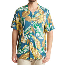 Original Penguin Men&#39;s Palm Fronds Print Hawaiian Camp Shirt Viscose Midnight - £31.26 GBP