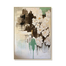 Hand-Painted Abstract Art White Flower Thick Textured Canvas Oil Painting Wall - £119.49 GBP