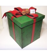 GREEN &amp; RED METAL GIFT BOX 8.9x8.9x11.42in  2017 HOBBY LOBBY CHRISTMAS D... - £19.74 GBP
