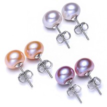 6-9mm 100% 925 Silver Natural Pearl Earrings Classic Fashion Pearl Earrings - £10.30 GBP+