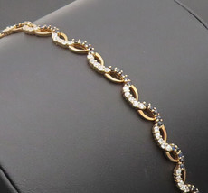 925 Sterling Silver - Vintage Gold Plates Wavy Sapphire Topaz Bracelet -... - £66.80 GBP