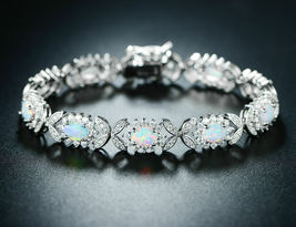 14K White Gold Over 6CT Fire Opal Alternating Butterfly Tennis Unique Bracelet - £127.05 GBP