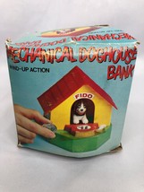 Vintage Mechanical Wind up Doghouse Bank with Box Fido Works - £19.18 GBP