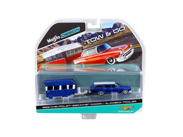 1962 Chevrolet Biscayne Wagon with Alameda Trailer Blue Tow &amp; Go 1/64 Di... - £19.51 GBP