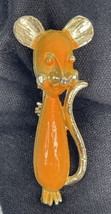 Vintage Brooch/Pin Tiny Enameled mouse orange 1.5&quot; chunky cheeks - £5.46 GBP