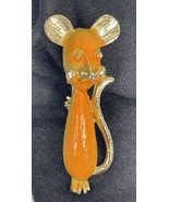 Vintage Brooch/Pin Tiny Enameled mouse orange 1.5&quot; chunky cheeks - $6.92