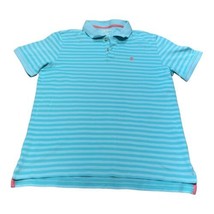 Izod Golf Men&#39;s Blue Striped Polo Collar Shirt Size Large Pink Logo Casual Sport - £24.46 GBP