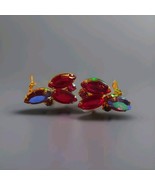 VINTAGE JULIANA D&amp;E RUBY RED MARQUISE CUT STONE CLUSTER CLIP ON EARRINGS - $65.08