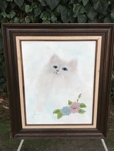 S Adair Original Modern Persian Cat Portrait Mid Century Vintage Oil On Canvas - £365.38 GBP